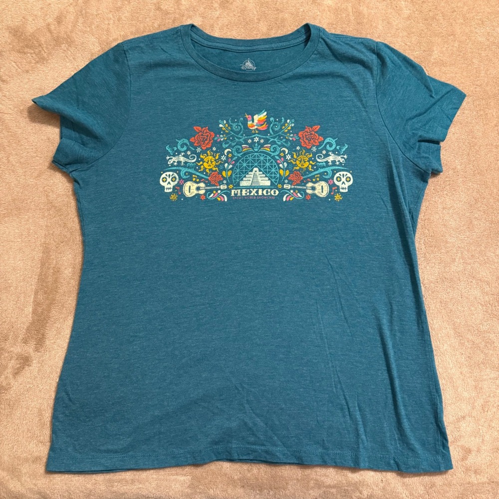Disney Epcot World Showcase Mexico Graphic Tee Teal Blue XL Short Sleeve Shirt